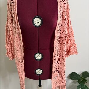 Do everything in love Crochet Kimono Cardigan in Coral